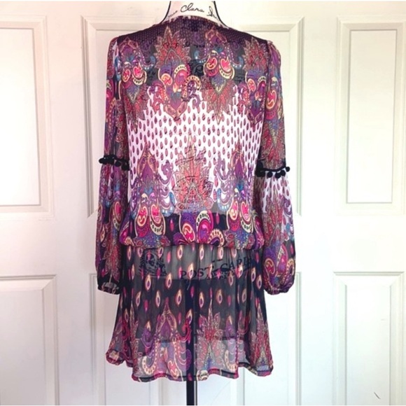 Bebe Puff Sleeve Chiffon Paisley Printed Dress/ Tunic 💖 - Picture 2 of 10